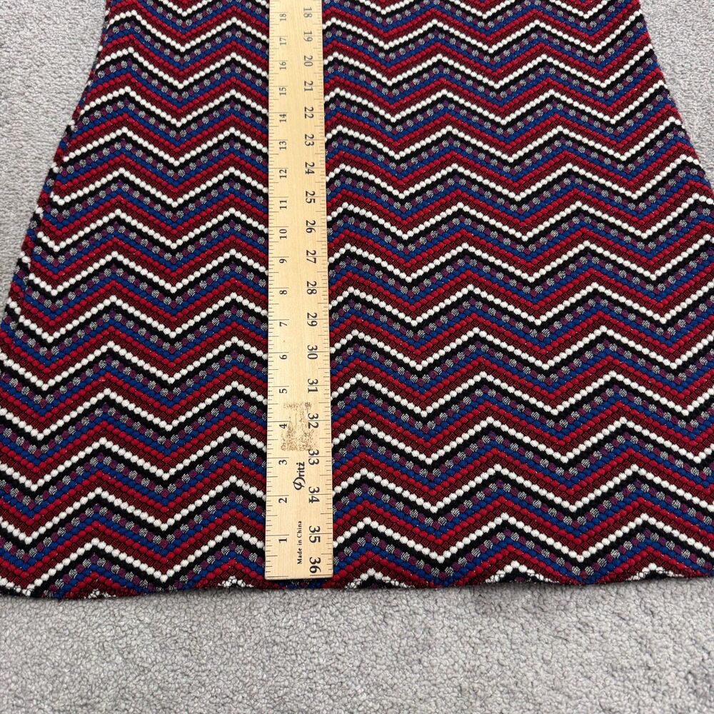 Zara Woman Chevron Geometric Knitted Midi Shift Dress XL Textured Crew Neck Zip - Picture 6 of 13